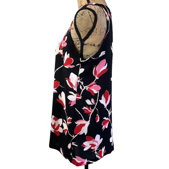 1-One Women's Black Floral Print Sleeveless A-Line Top Blouse Sz 10/46 Italy - Picture 3 of 13
